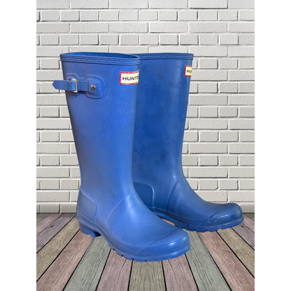 Hunter Original Kids Blue Rubber Rain Boots Waterproof Matte Sz 3G/2B US 33 EU